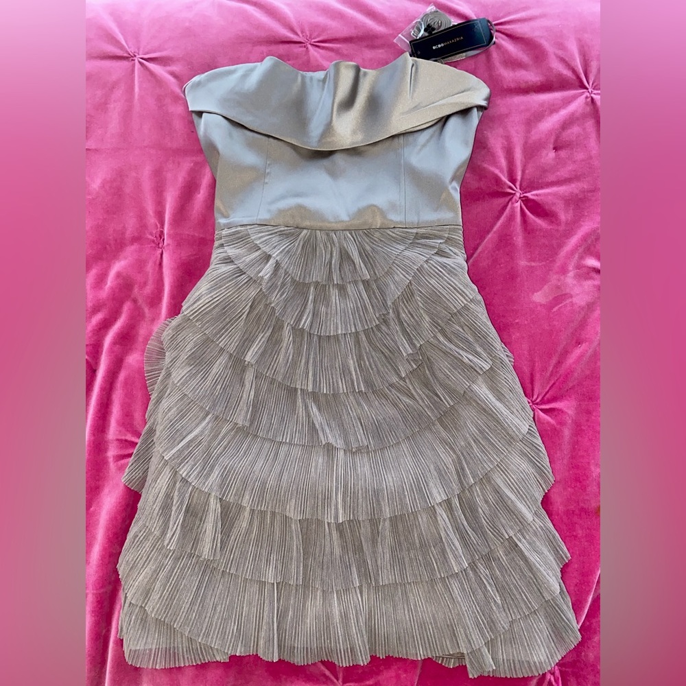 BCBGMaxAzria Gray Strapless Dress S4